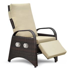 Outdoor Recliner Chair,Separate Adjustment Mechanism PE Wicker Adjustable Reclining Lounge Chair and Removable Soft Cushion
