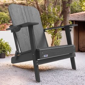 Outdoor Patio HDPE Adirondack Chair, Armrests with Cup Holders & Phone Slots (Color: black)